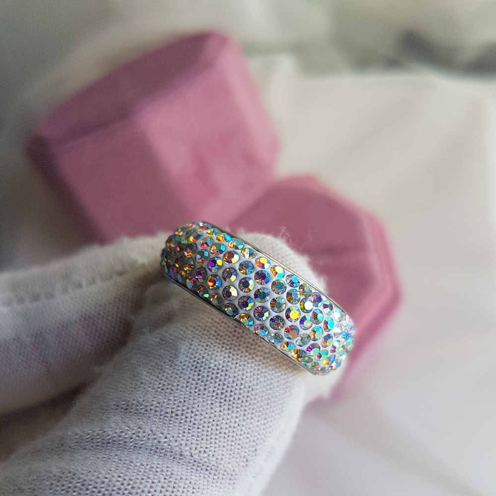 Swarovski Elements Pave Stainless Steel Aurora Borealis Crystal Band NWT - Picture 4 of 14